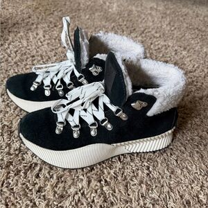 Sorel Black and White Fleece-Lined Sneakers